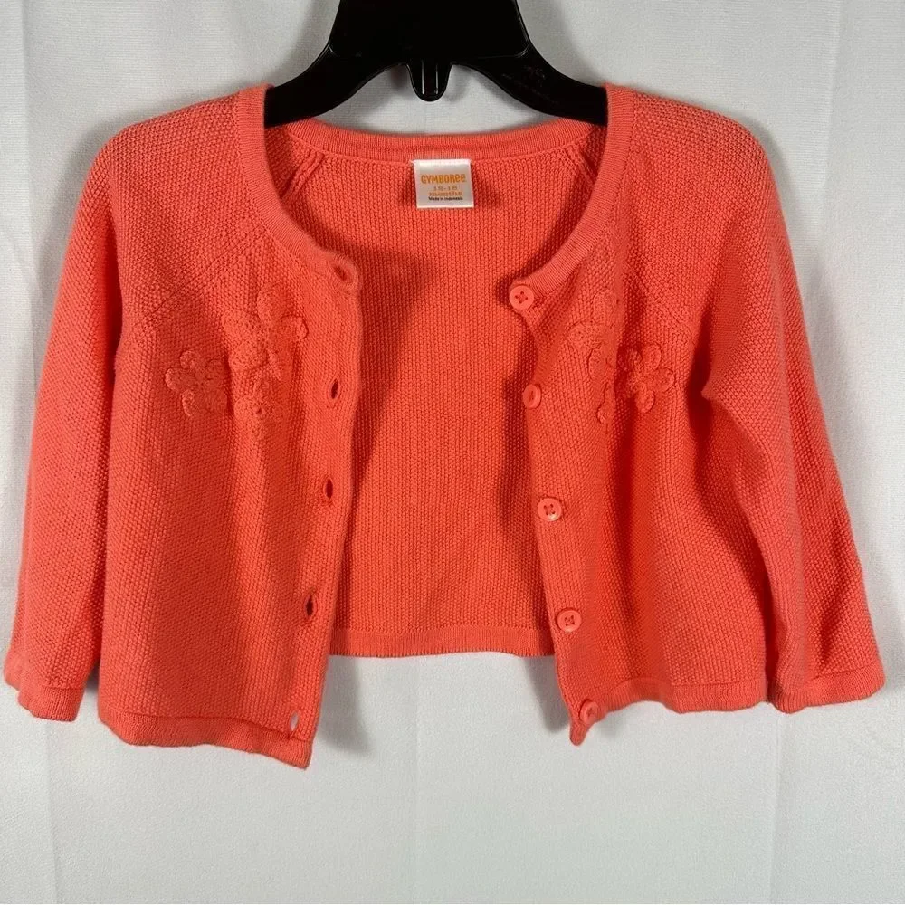 Gymboree Toddler Girl Lightweight Coral Cotton Sweater Floral Detail 12-18 Month